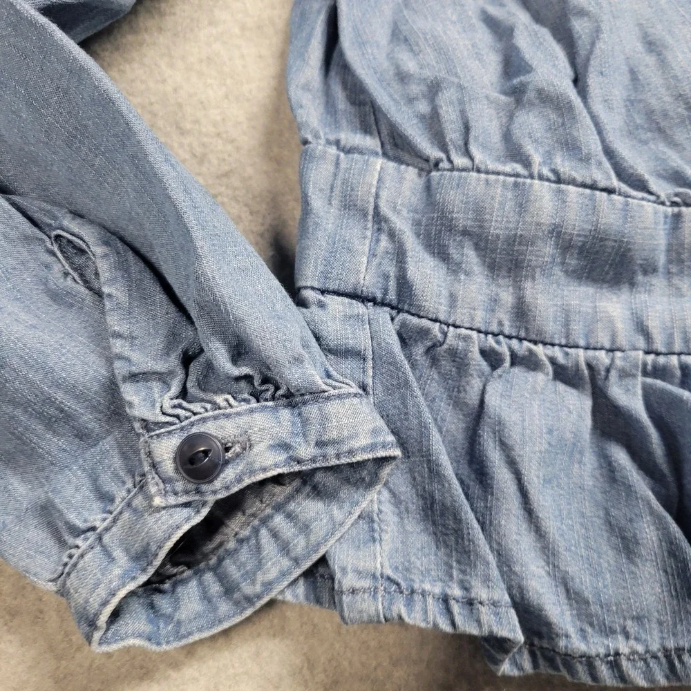 Madewell Womens XXS Blue‎ Denim 3/4 Puff Sleeve Peplum Wrap Blouse Cotton Blend